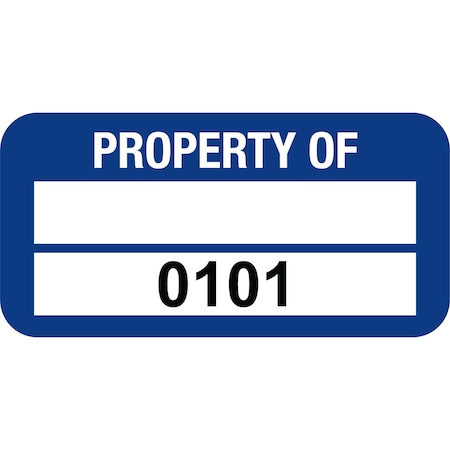 Lustre-Cal VOID Label PROPERTY OF Dark Blue 1.50in x 0.75in  1 Blank Pad & Serialized 0101-0200, 100PK 253774Vo2Bd0101